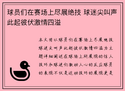 球员们在赛场上尽展绝技 球迷尖叫声此起彼伏激情四溢
